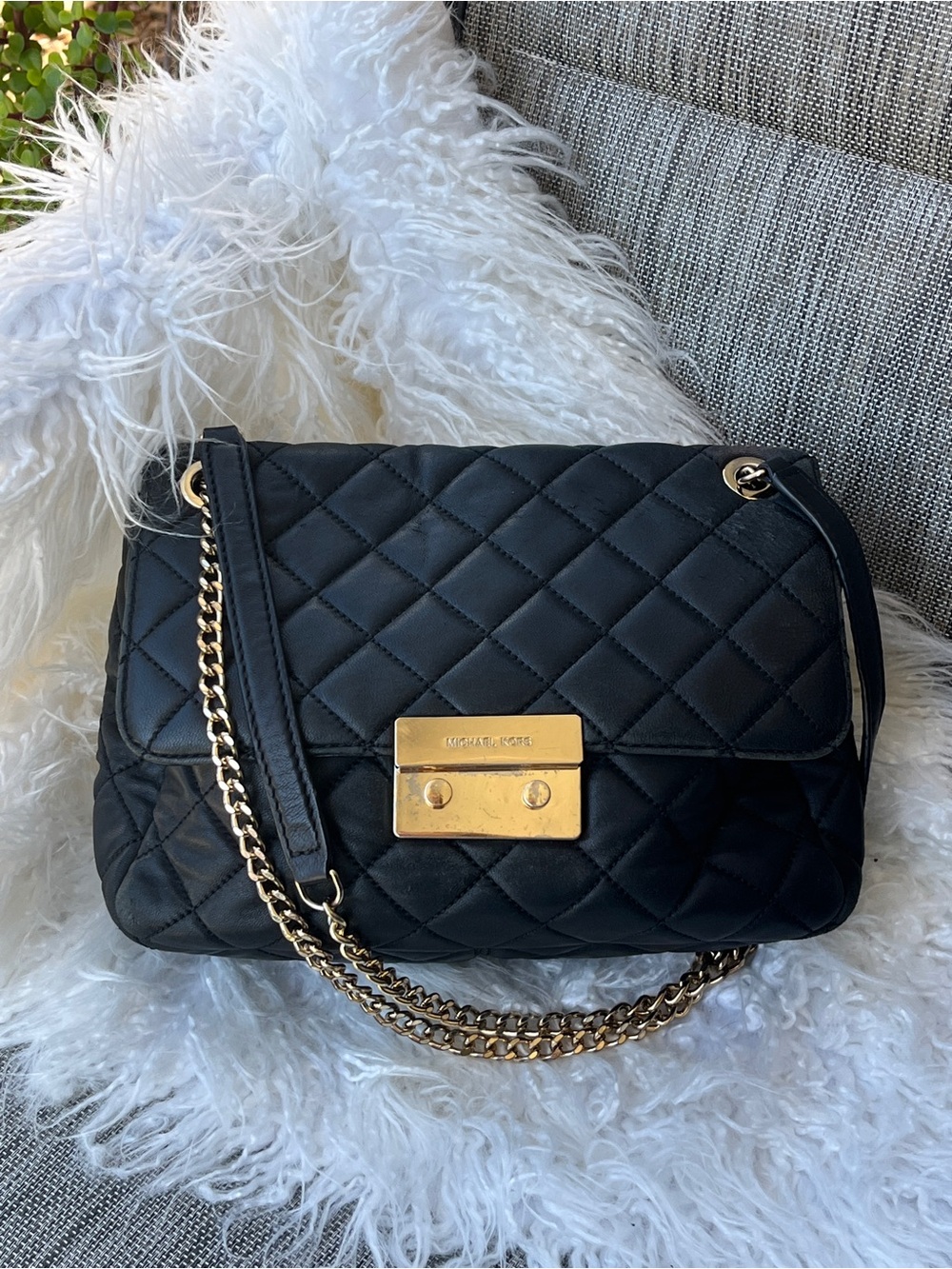 Michael Kors Black Quilted Shoulder Bag with Gold Hardware